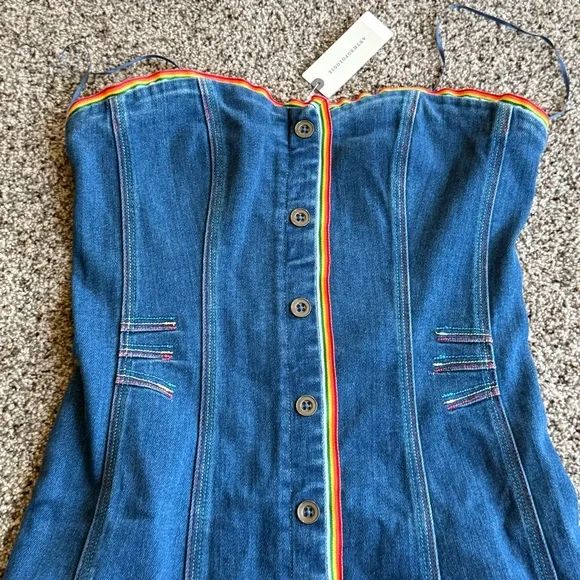 NEW Pilcro Button Front denim strapless dress Rainbow XS $158 RV Anthropologie - Picture 3 of 16